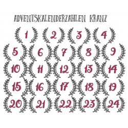 Stickserie - Adventskalender Kranz Zahlen 1-24